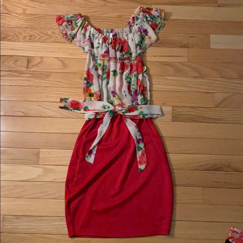 Red dress/ floral print dress